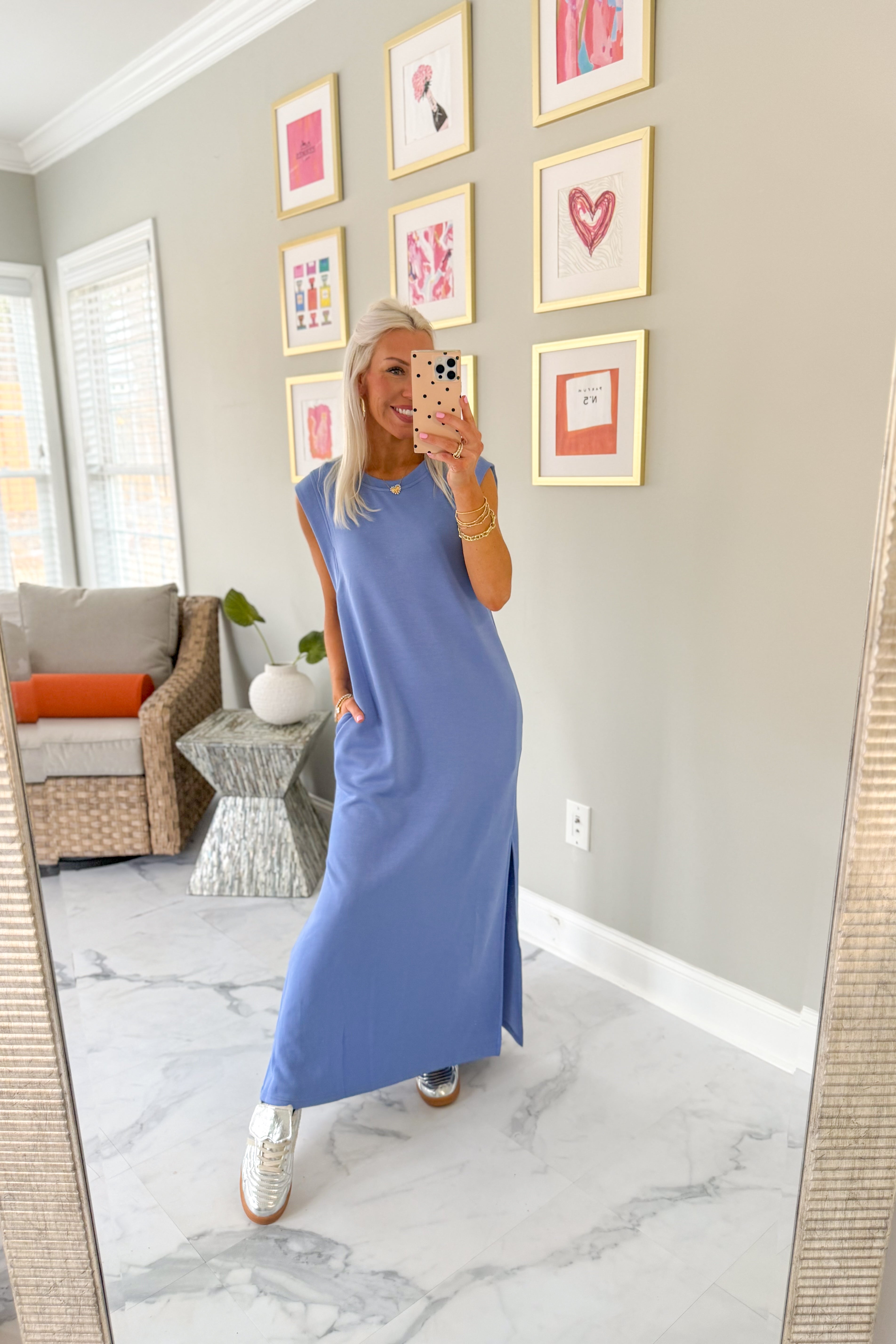 Blue Sleeveless Casual Maxi Dress