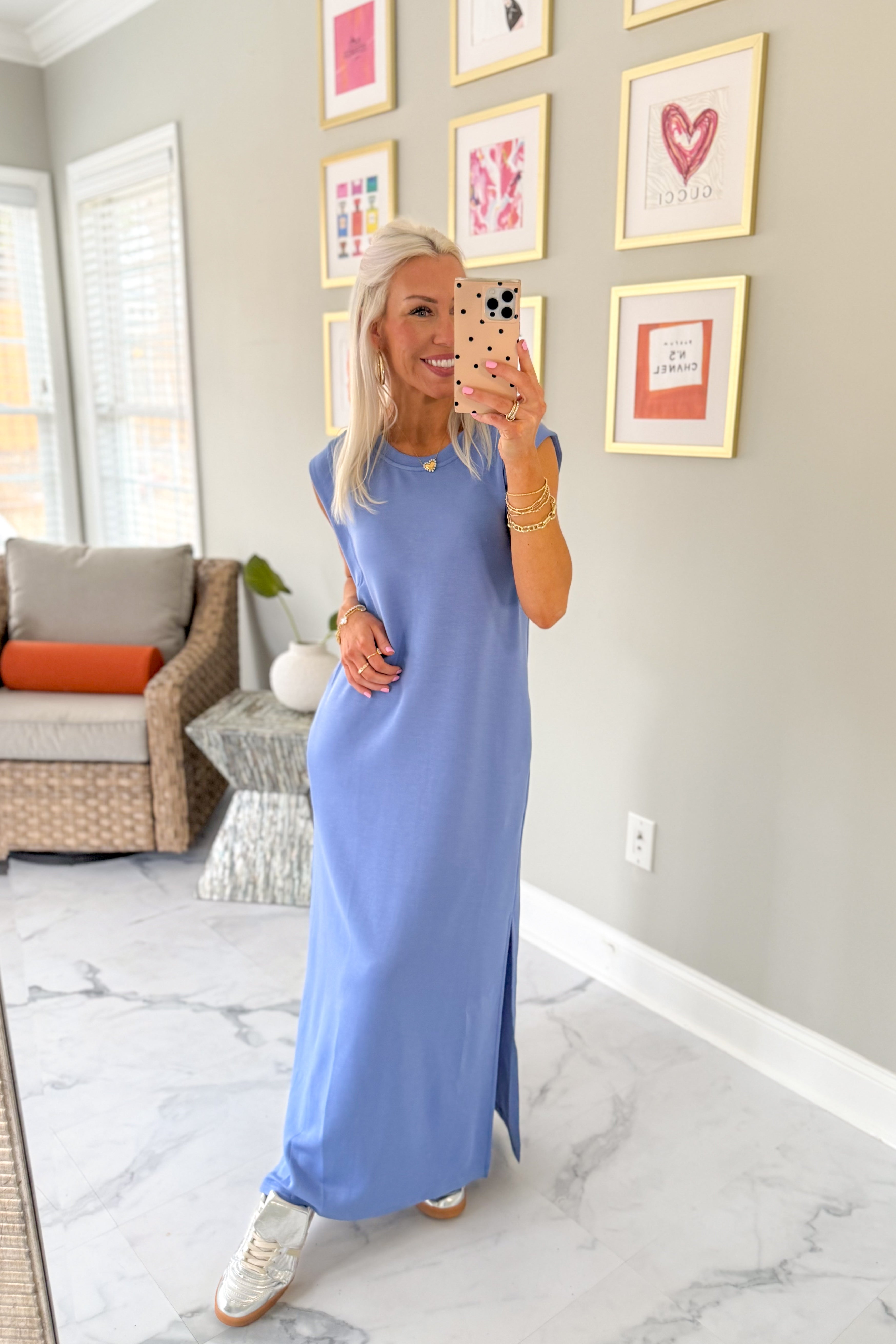 Blue Sleeveless Casual Maxi Dress