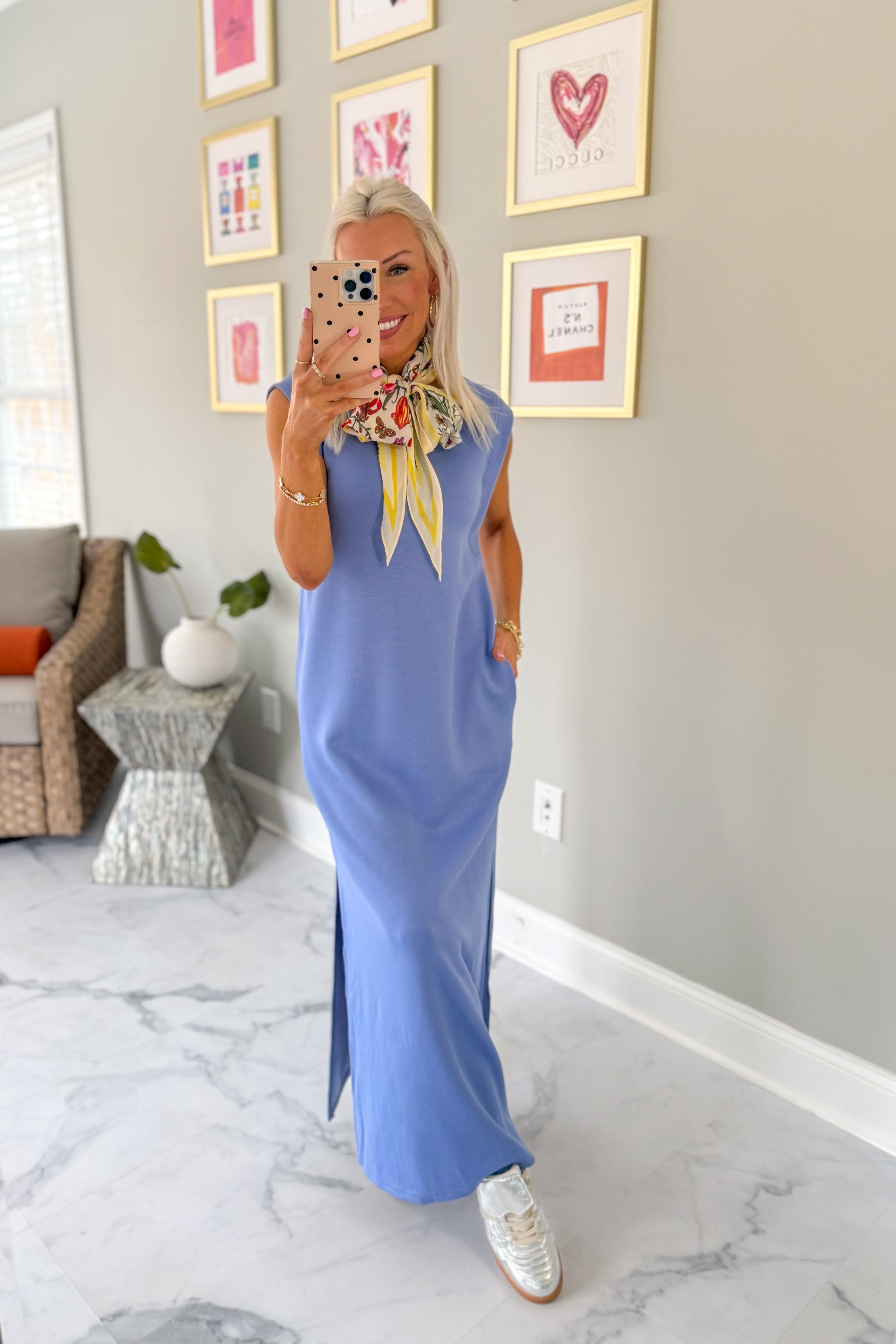 Blue Sleeveless Casual Maxi Dress