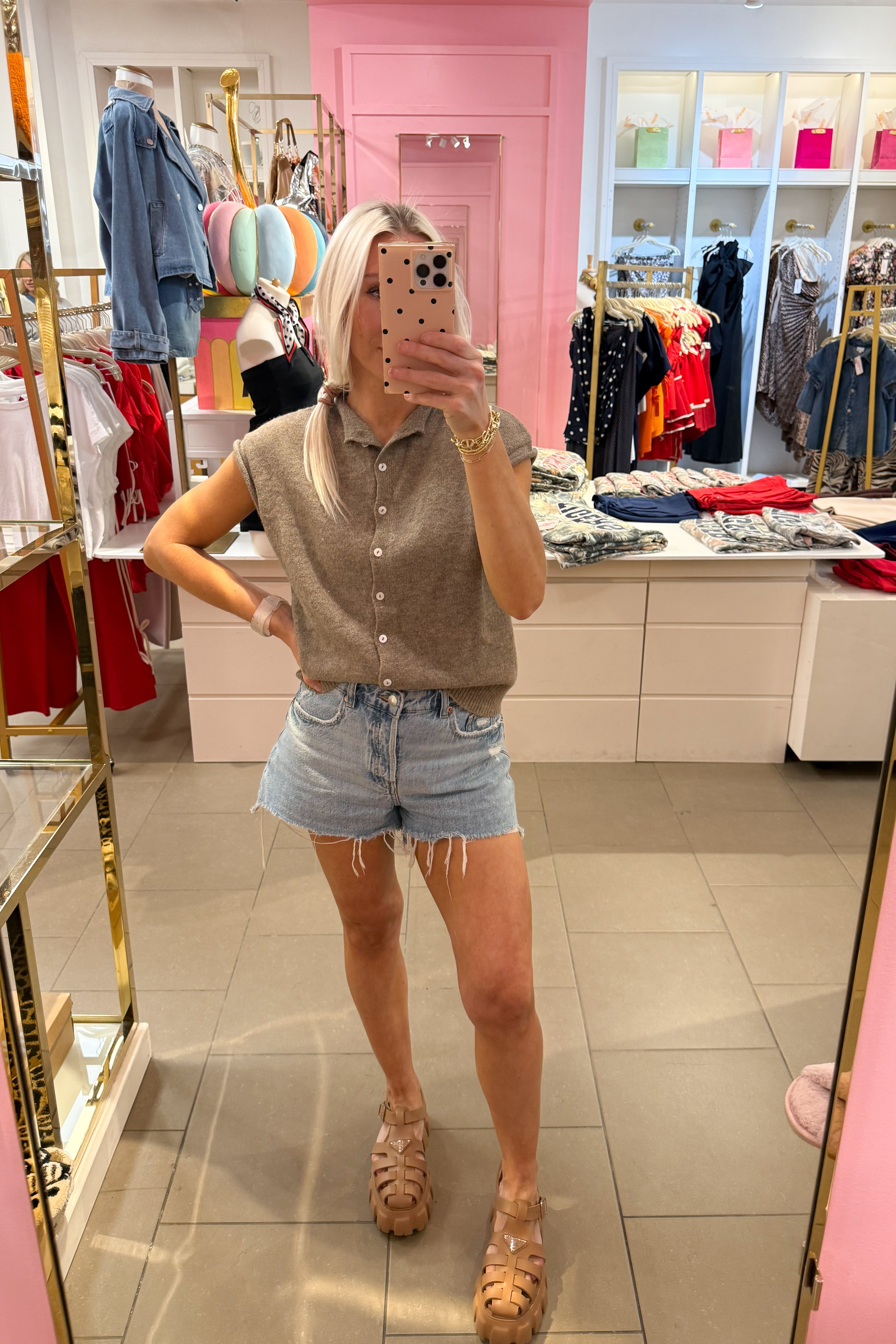 Mocha Soft Knit Button Down Sleeveless Cardigan Top