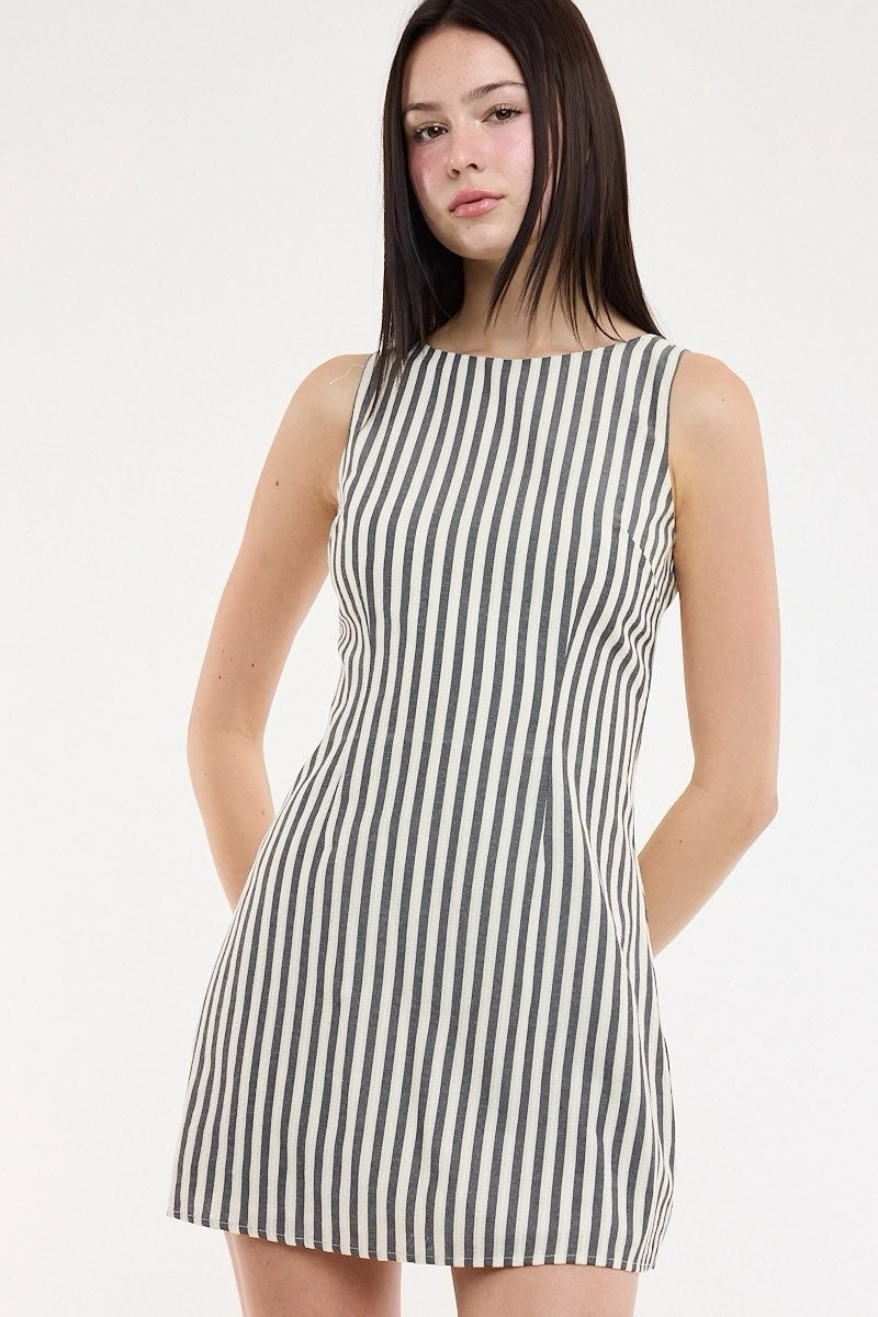 Black and White Boatneck Mini Dress