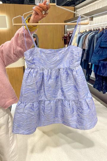 Pastel Jacquard Floral Babydoll Mini Dress
