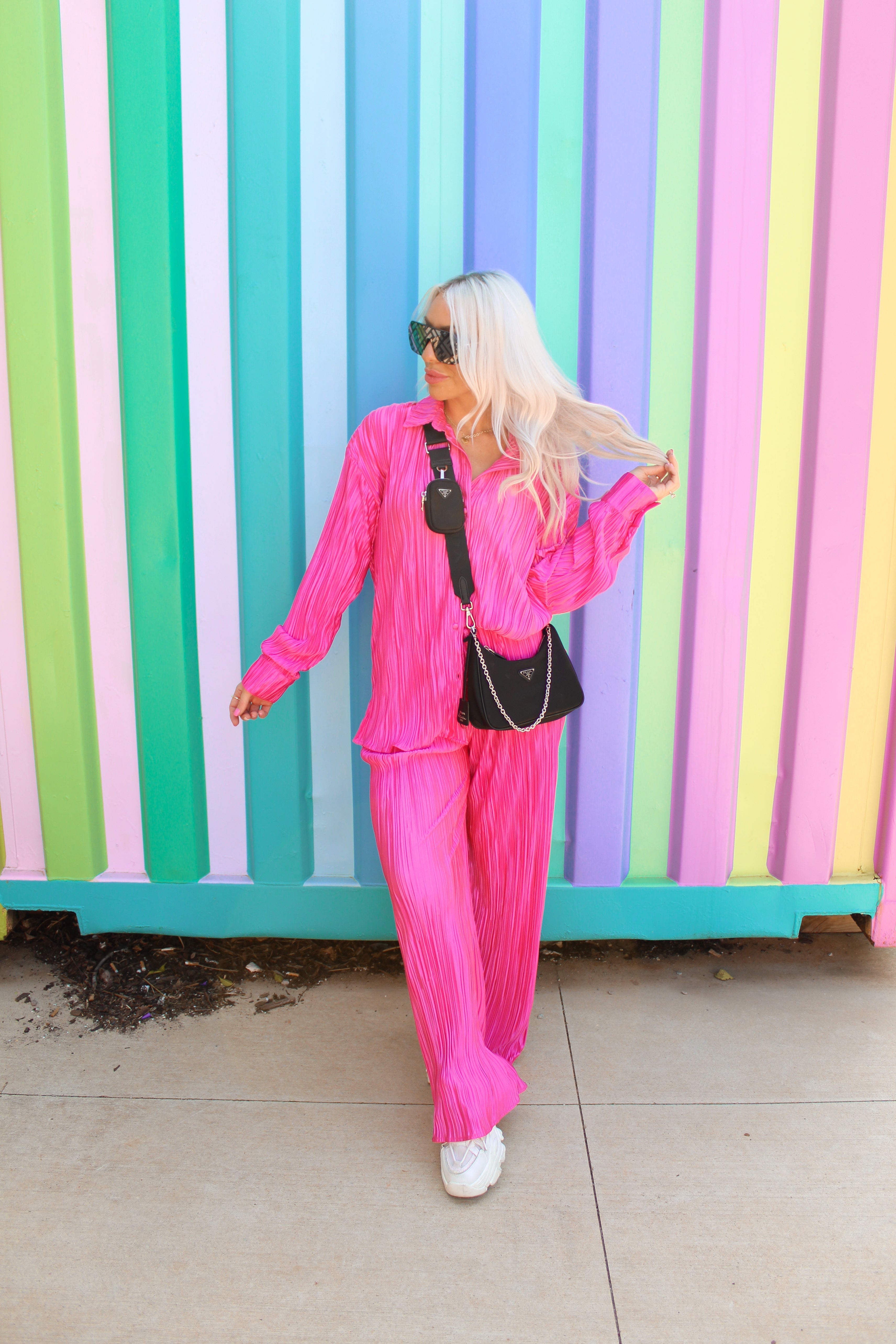 Hot Pink Pleated Pants Set