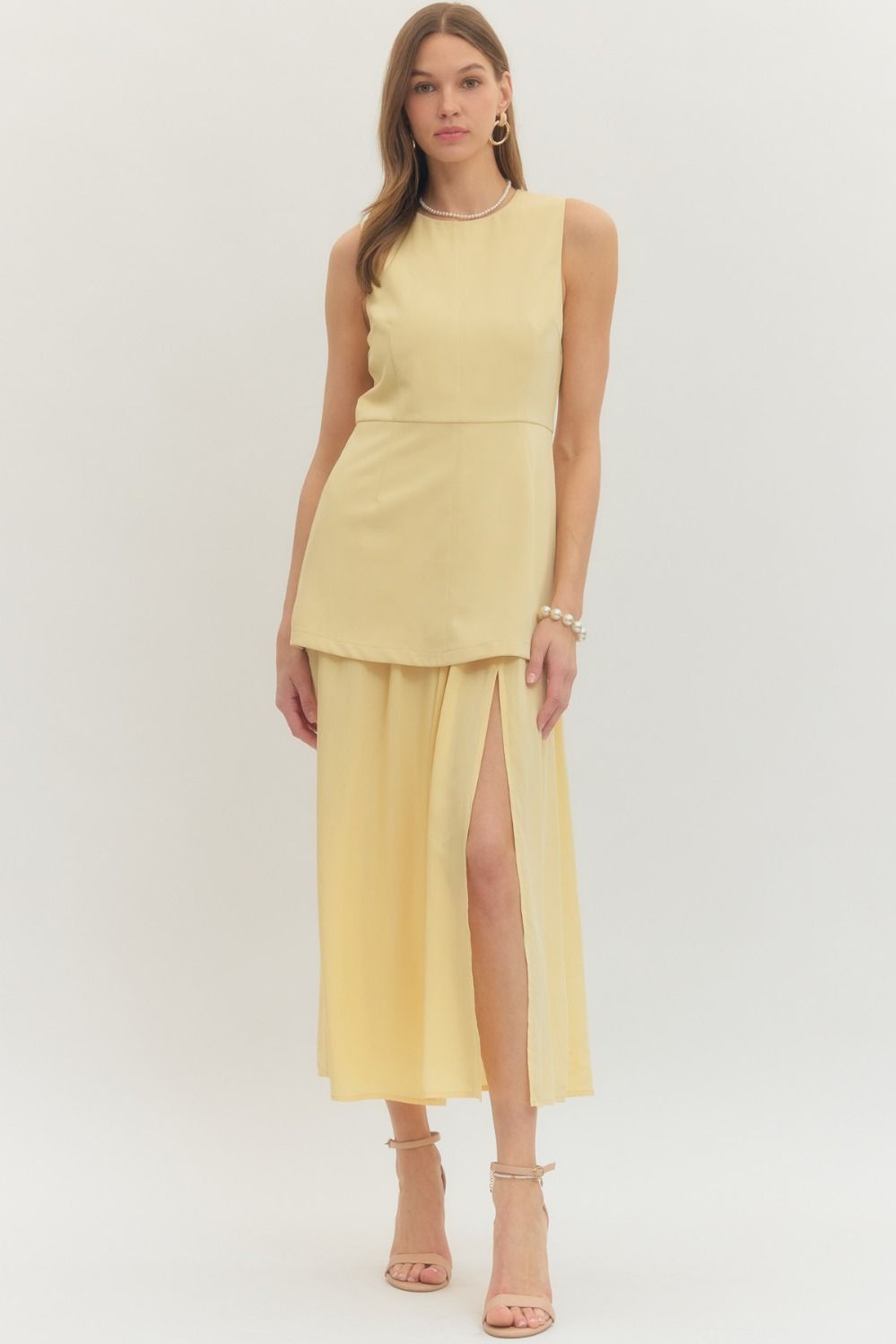 Yellow Sheer Hem Maxi Dress