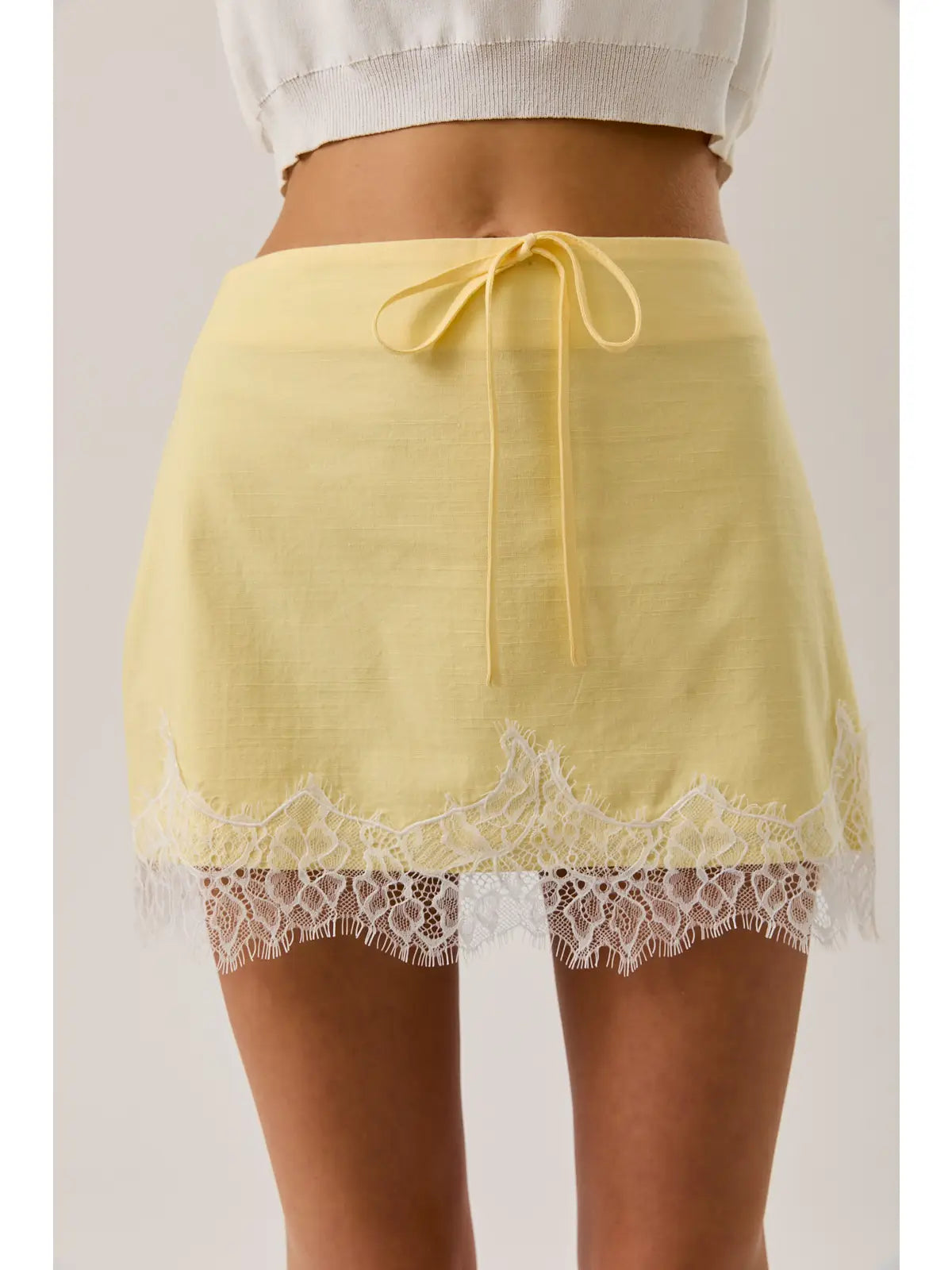 Yellow Lace Trim Mini Skirt