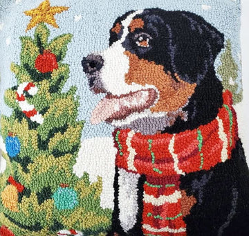Bernese Mountain Dog Christmas Needle Point Pillow
