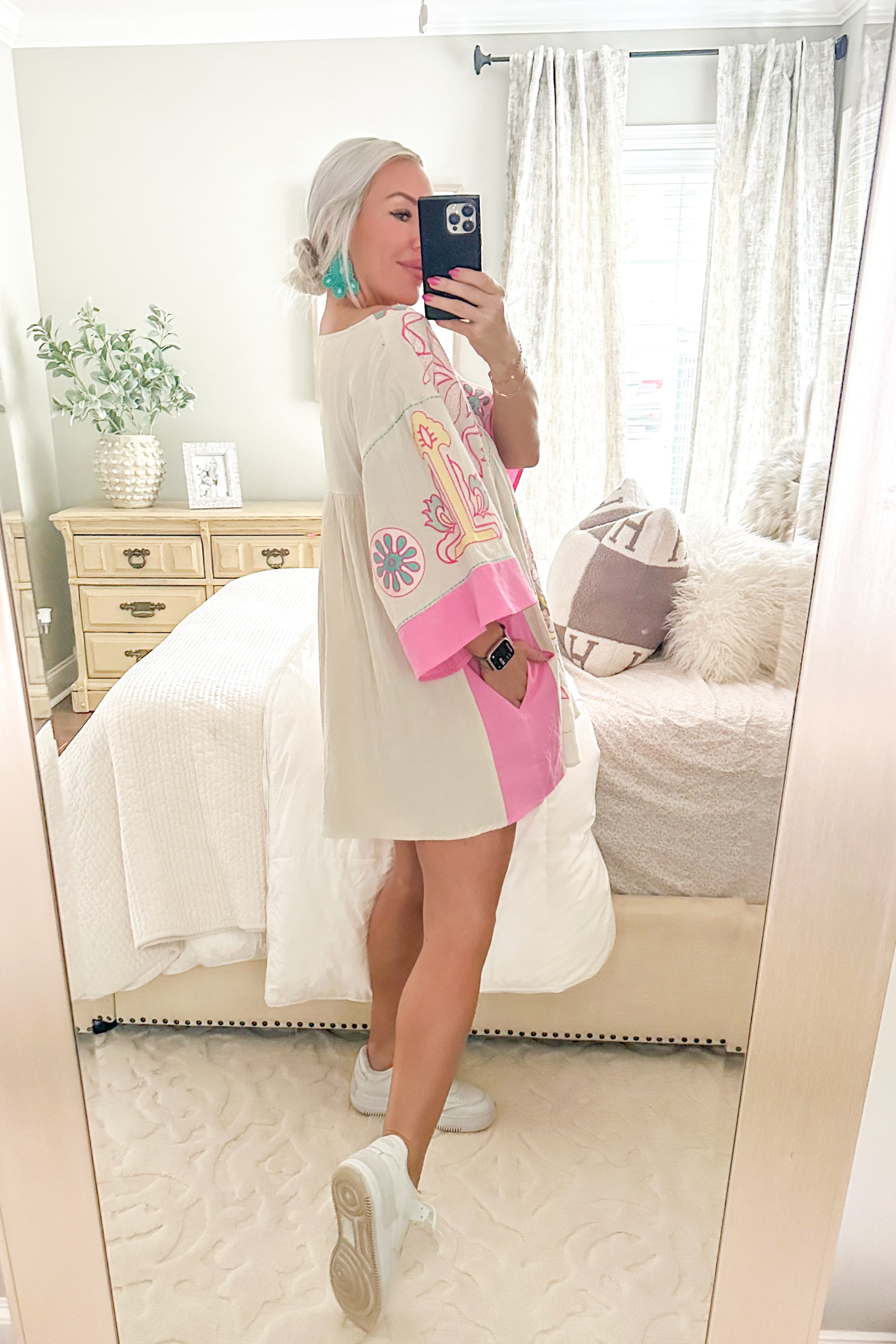Pink Floral Embroidered Mini Dress