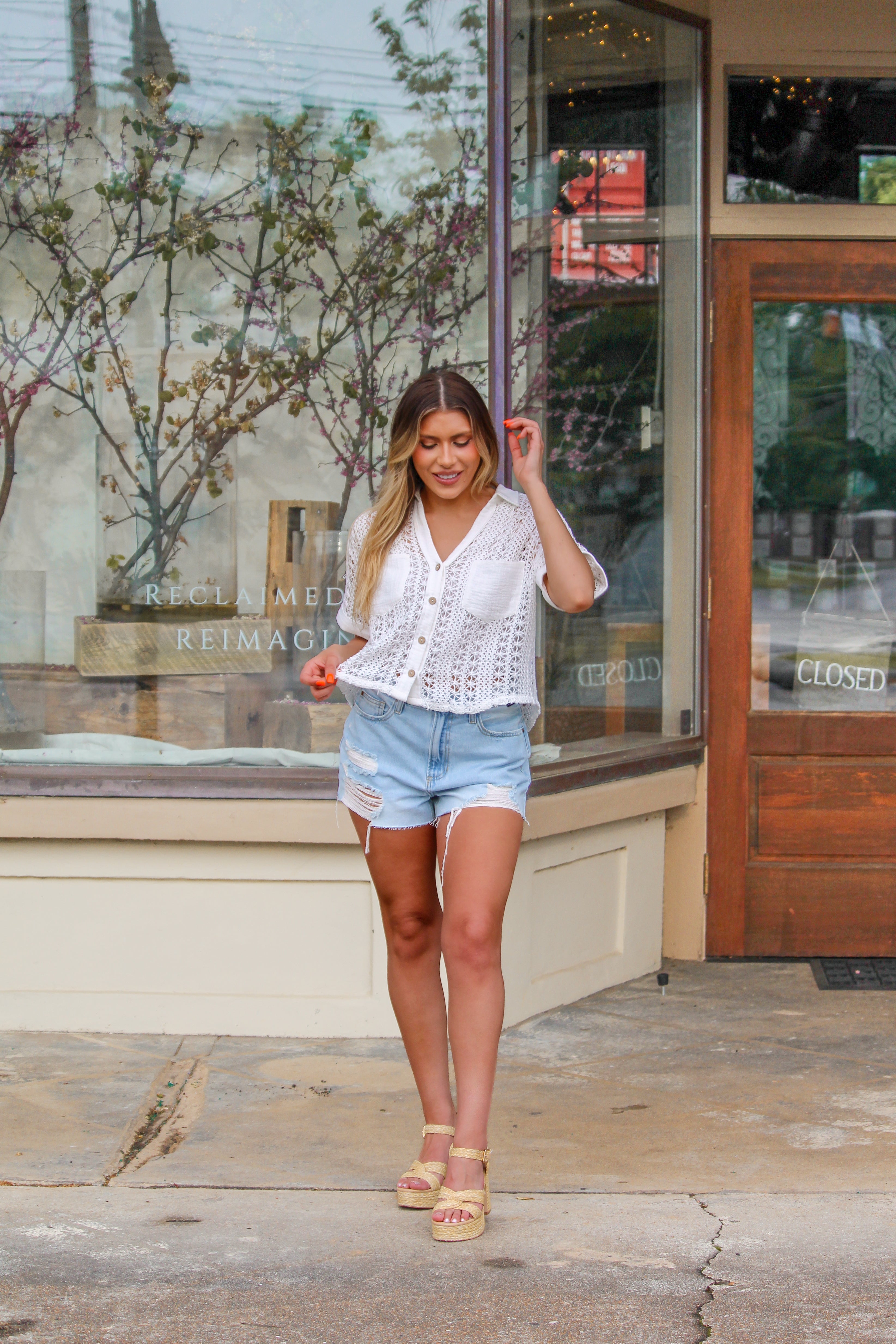 White Button Up crochet Top