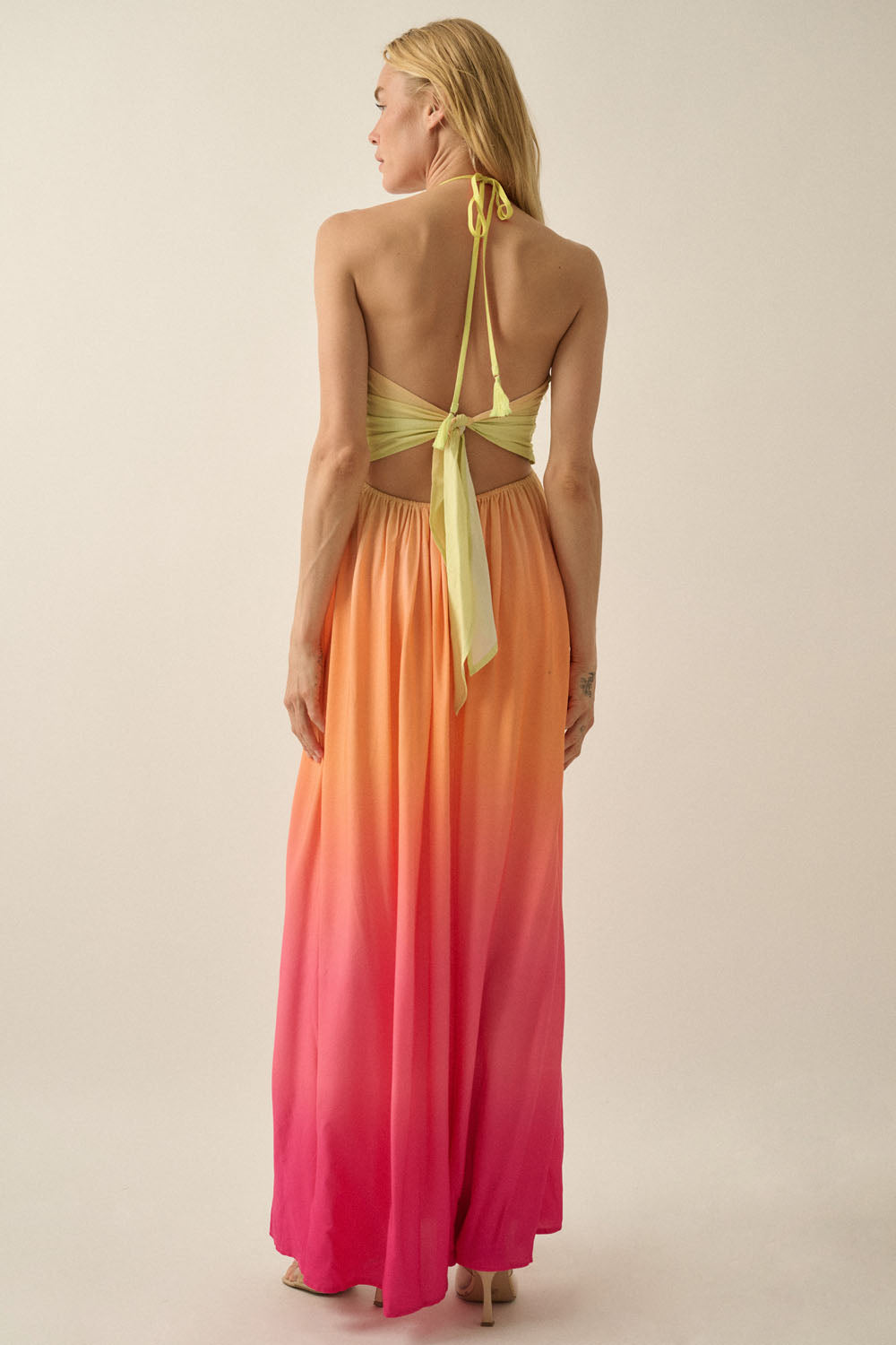 Ombre Halter Neck Maxi Dress - Orange