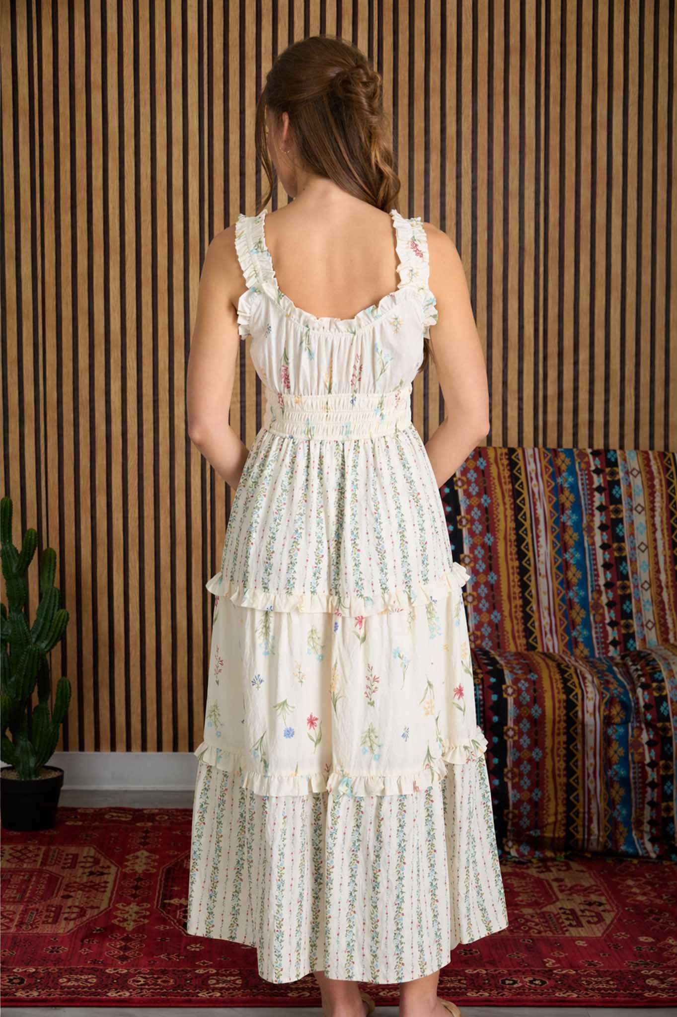 Floral Tiered Ruffle Maxi Dress - Off White