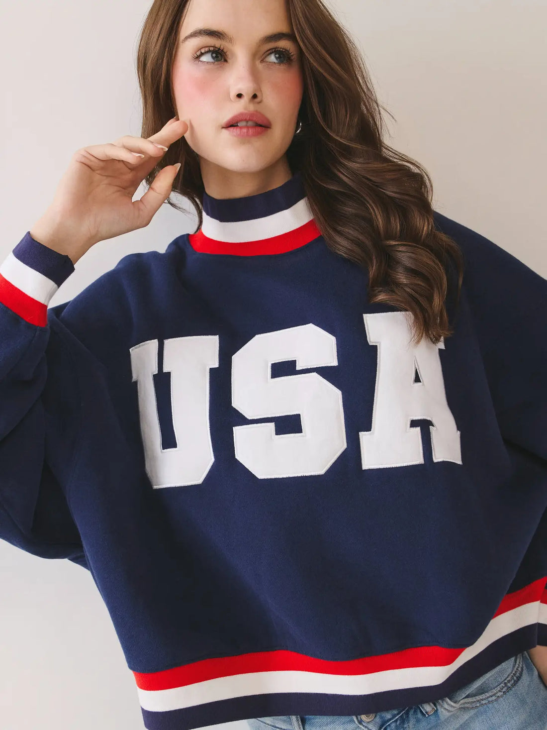 USA Embroidered Contrast Trim Sweatshirt