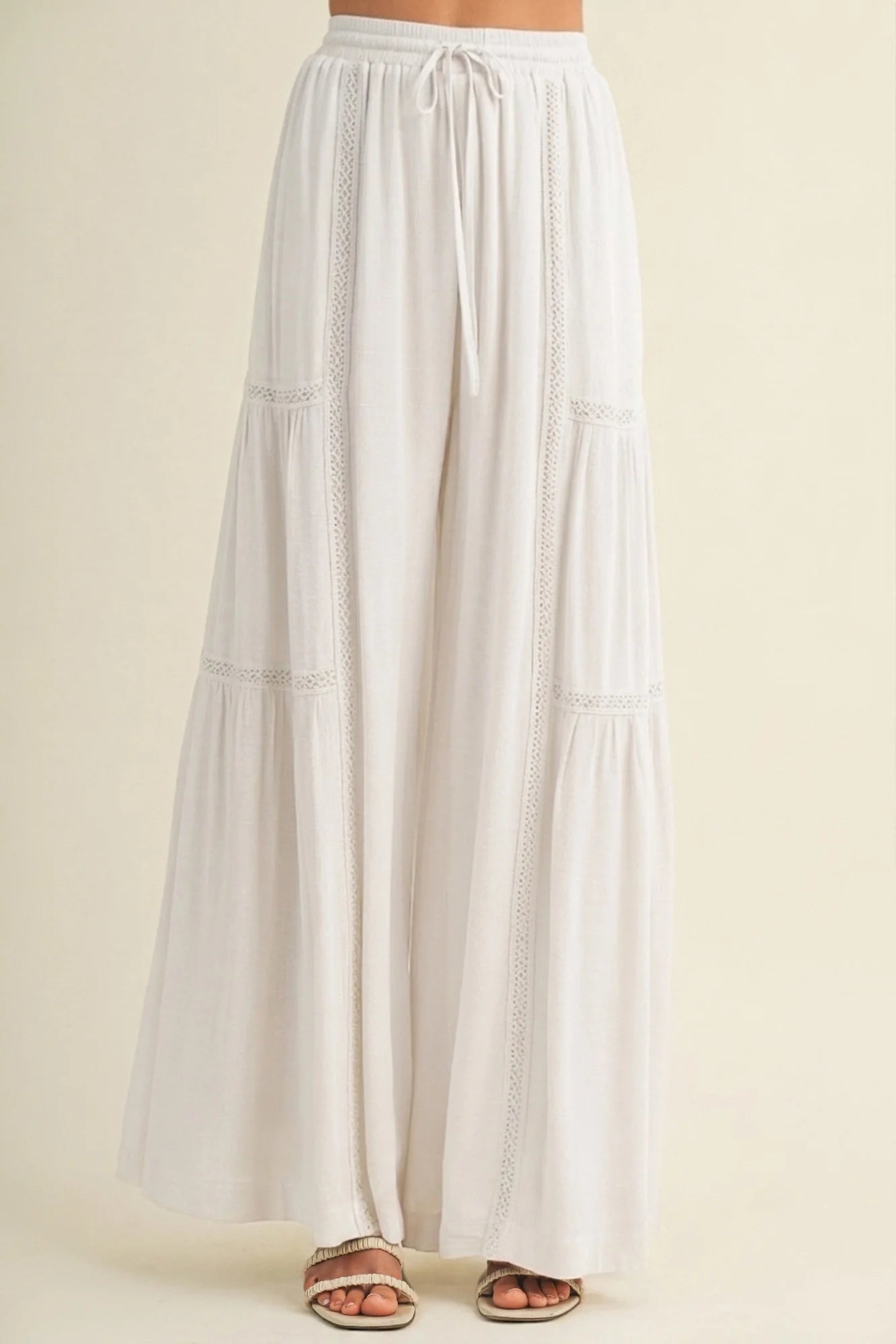 White Flowy Lace Cami and Pants Set