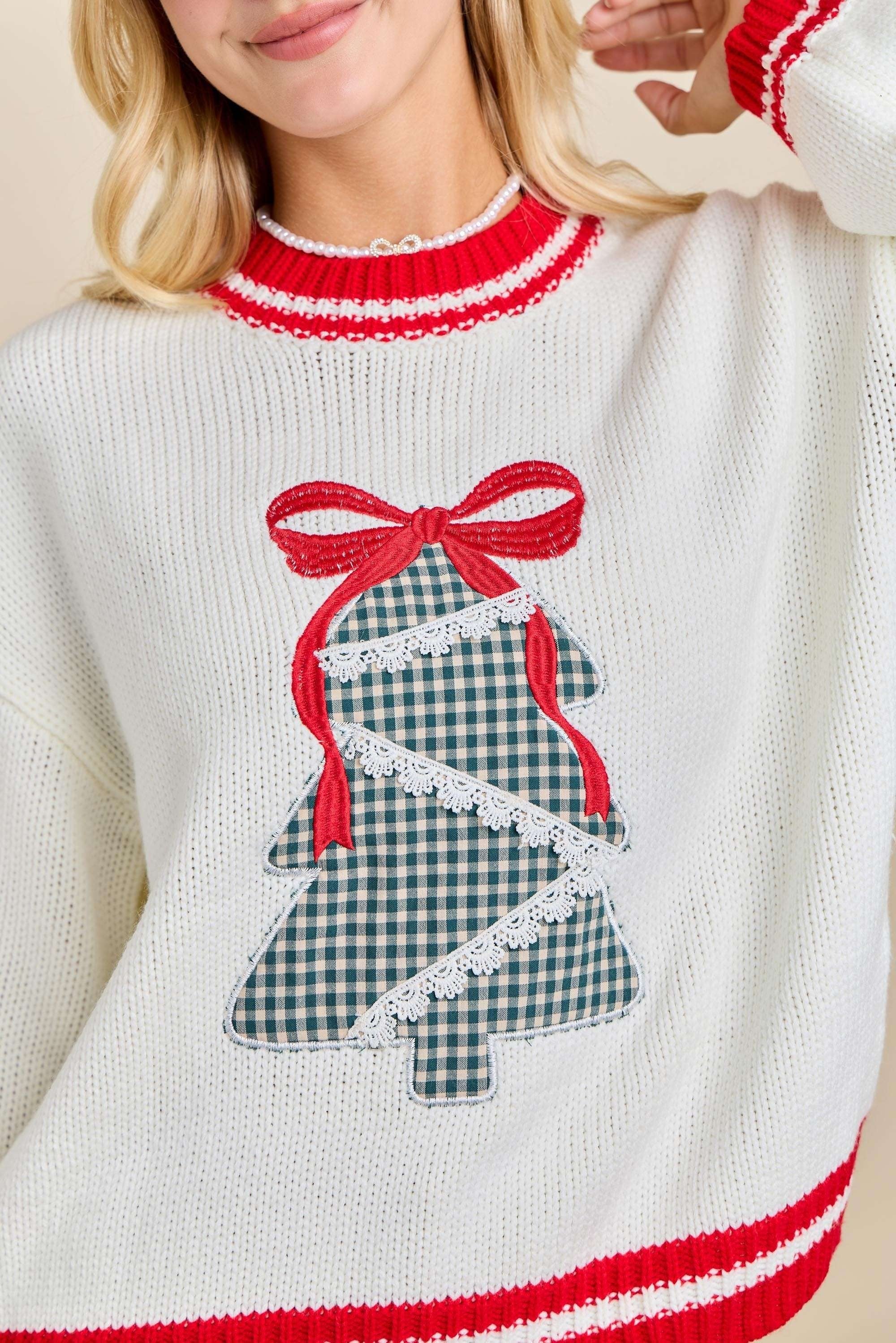 Plaid Christmas Tree Patch Sweater
