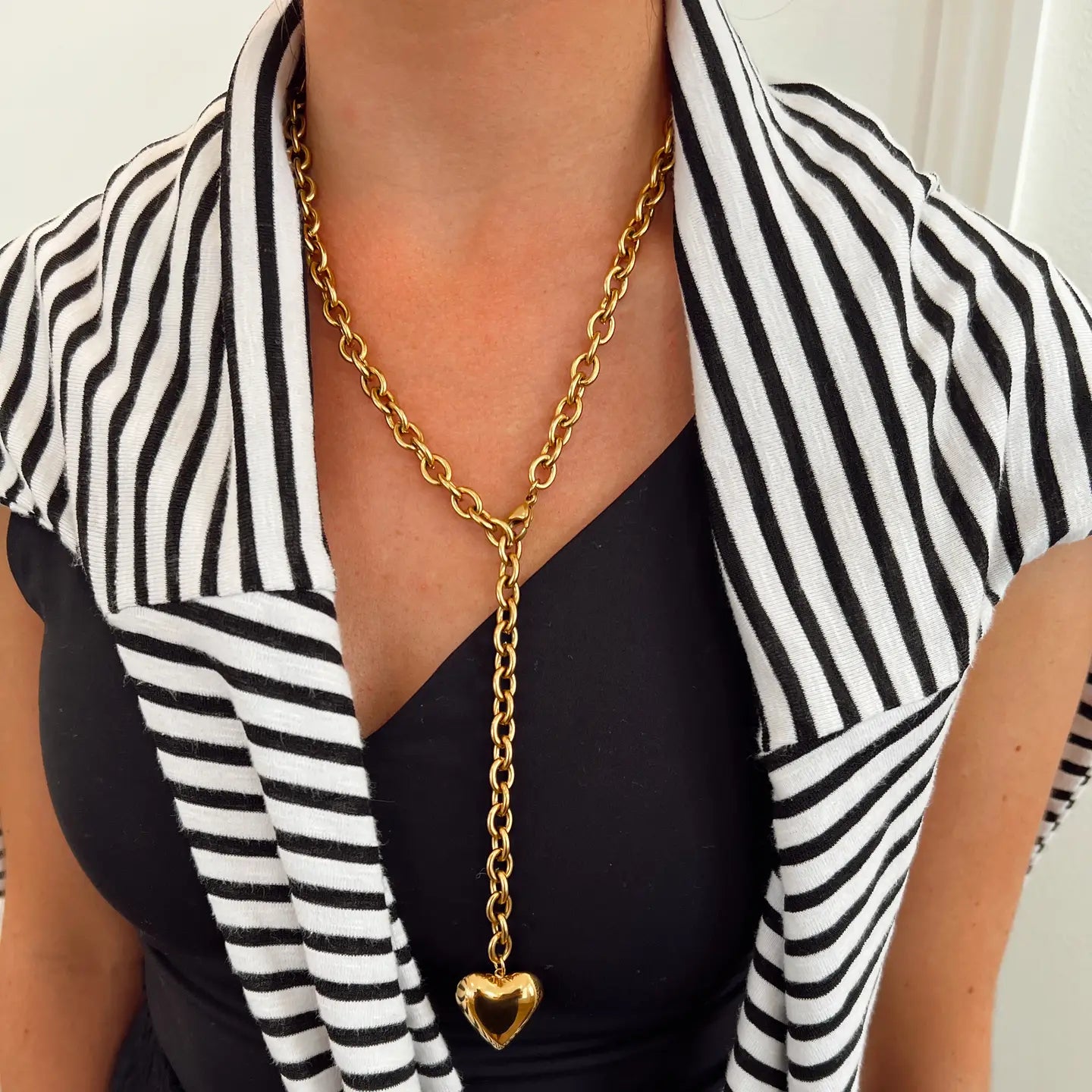 Wrap Around Gold Puffy Heart Pendant Necklace