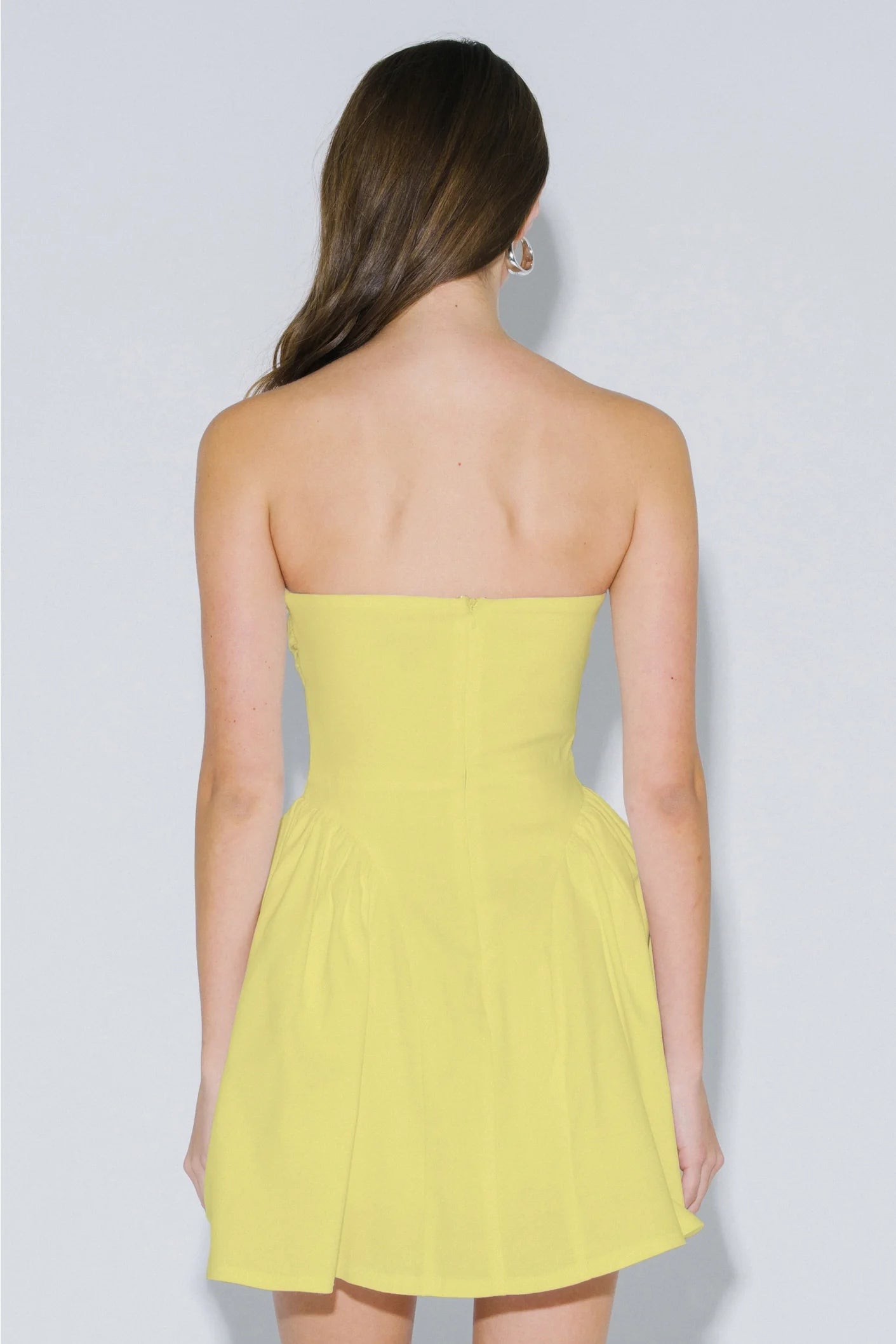 Strapless Mini Dress With Side Pleats - yellow