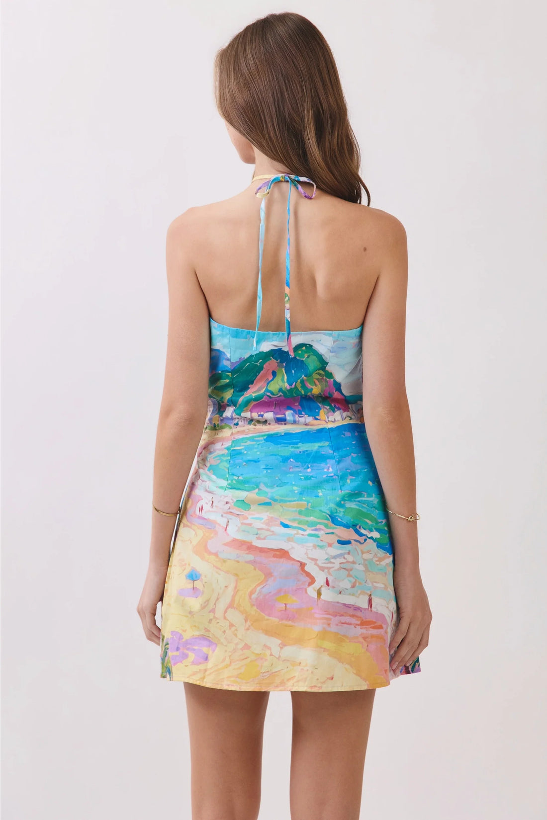 Mediterranean Coastal Landscape Halter Mini Dress