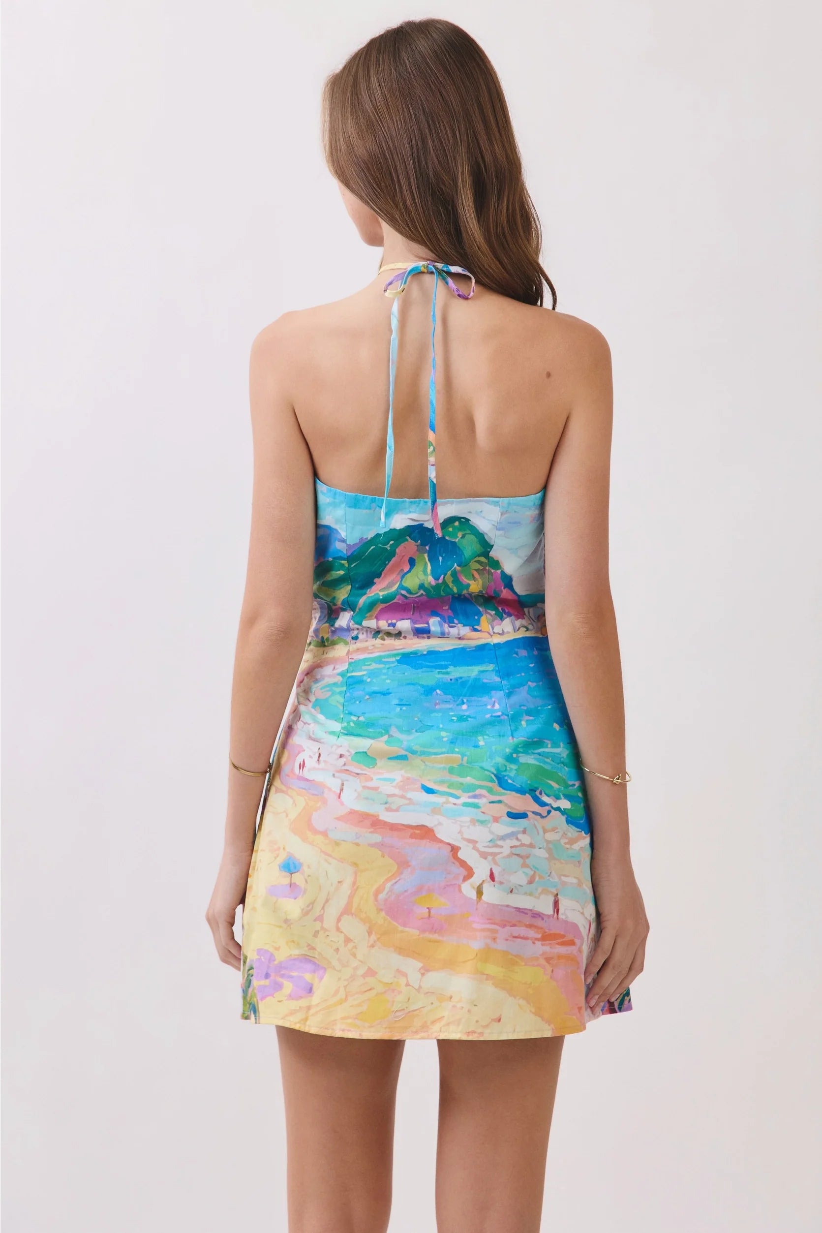 Mediterranean Coastal Landscape Halter Mini Dress