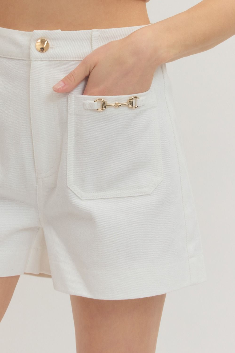 Horsebit Front Pocket Denim Shorts - Off White