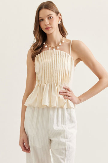 Pleated Detail Tank Top - Ecru