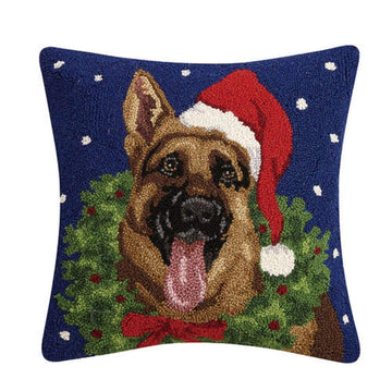 German Shepherd Dog With Santa Hat Christmas Needle Point Pillow