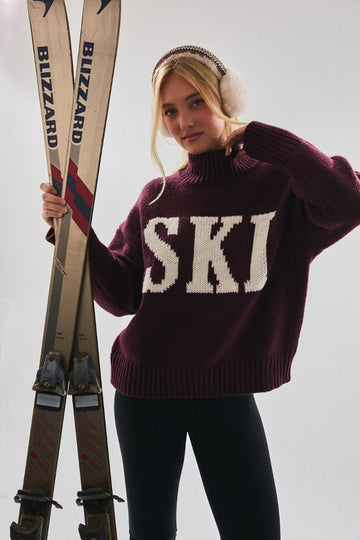 Wine Red Apres Ski Mock Neck Sweater